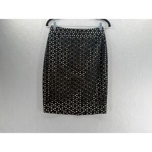 New Loft Eyelet Pencil Skirt Womens 0 Black Tan Curvy Office Luxe Romantic NWT